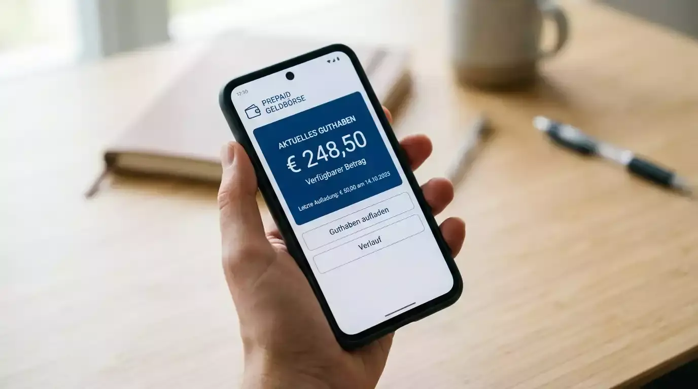 Smartphone mit geöffnetem myPaysafe-Konto und Guthabenübersicht für die Casino-Einzahlung