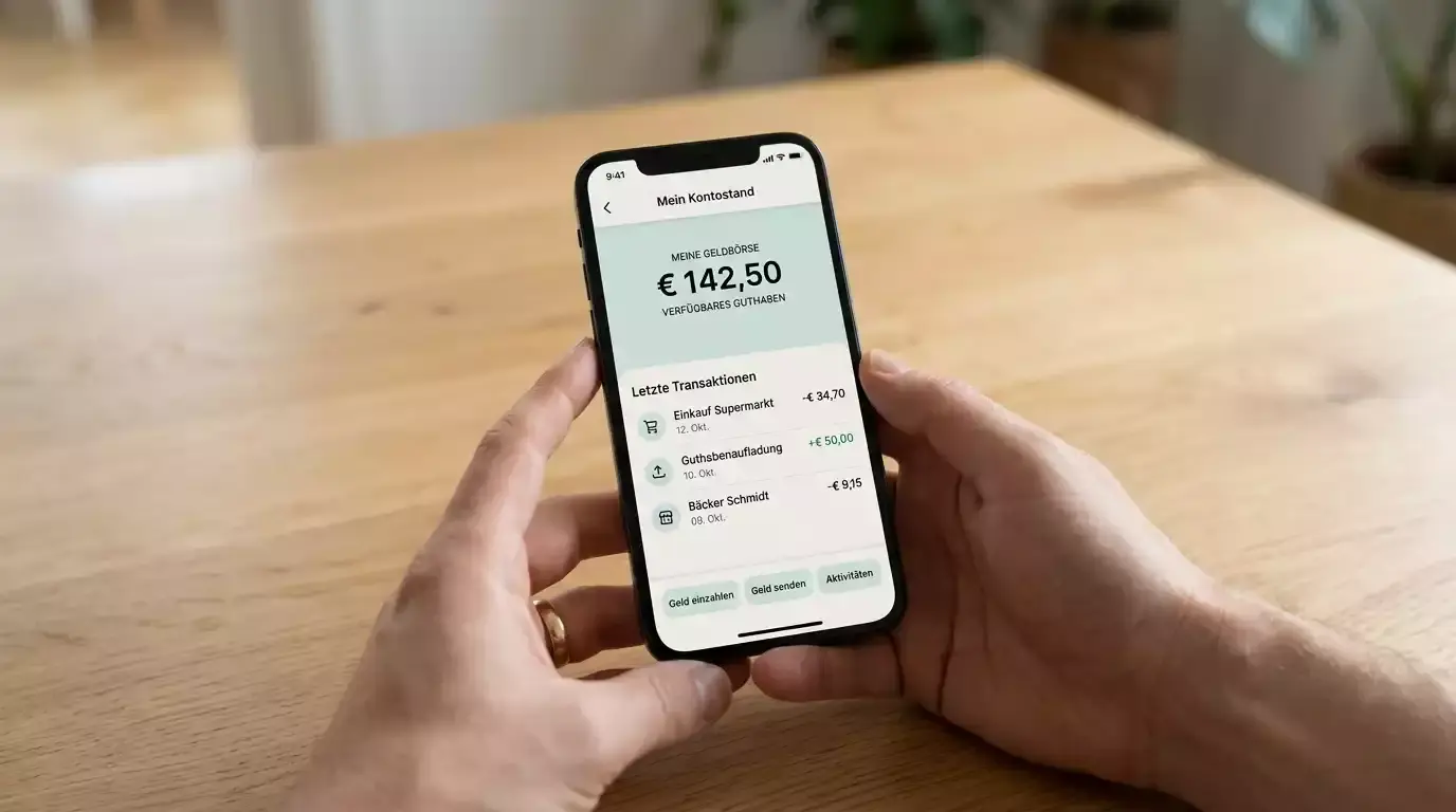 Smartphone mit geöffneter myPaysafe-App und Guthabenübersicht für die mobile Casino-Einzahlung